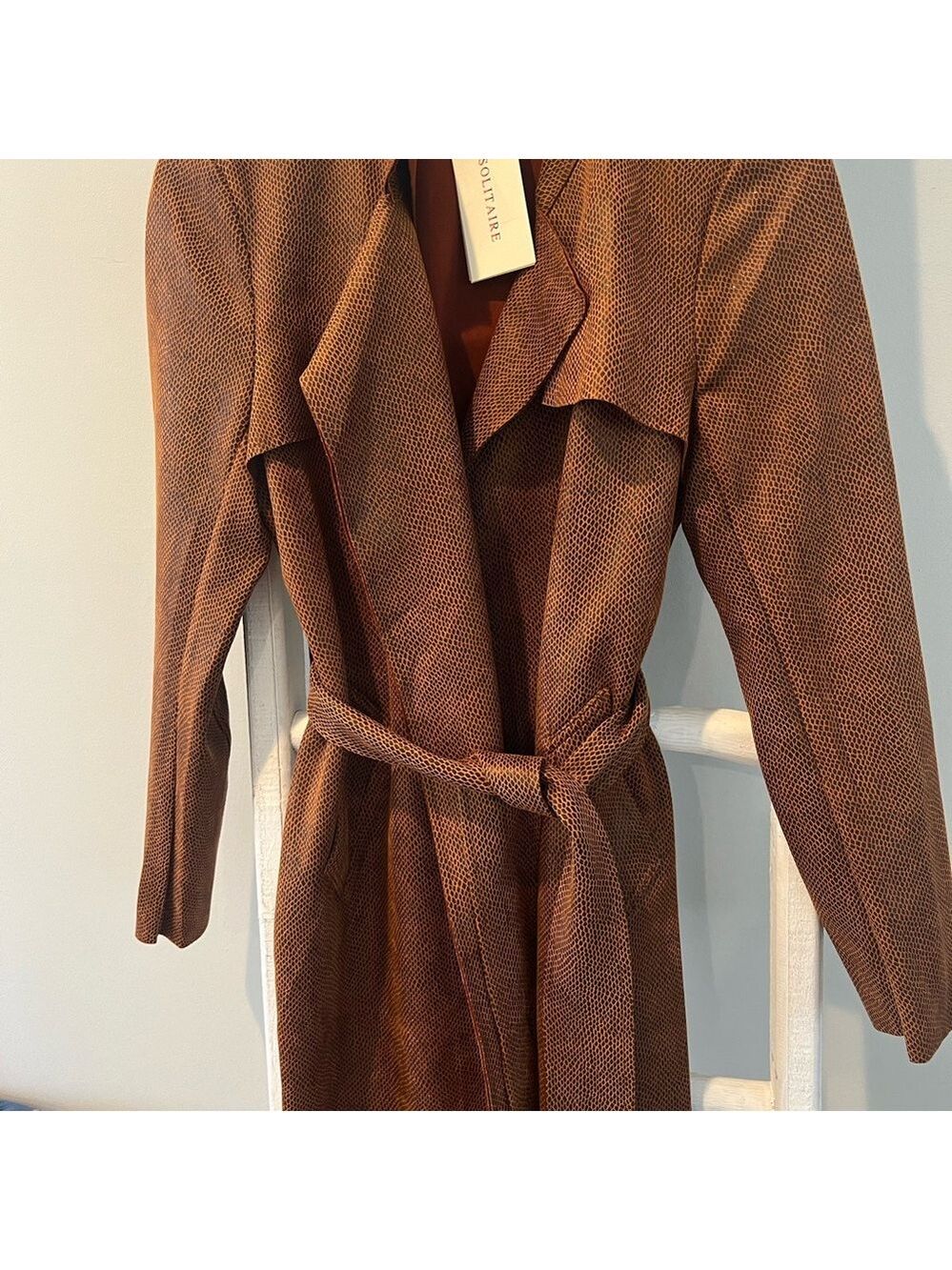 Solitaire Anthropologie nwt suede Textured Brown snakeskin Jacket trenchcoat S - Picture 2 of 13